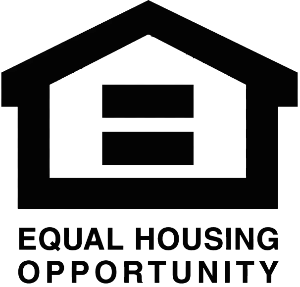 A black and white icon of a house with an equal sign inside and the words "Equal Housing Opportunity" below it.