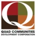 Logo for Quad Communities Development Corporation featuring a large white "Q" over four colored squares (red, green, brown, orange), with the organization’s name in black text below.
