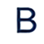 A large, dark blue capital letter "B" is displayed on a light gray background.