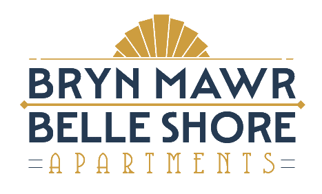 Logo for Bryn Mawr Belle Shore Apartments with an art deco sunburst icon above the text.